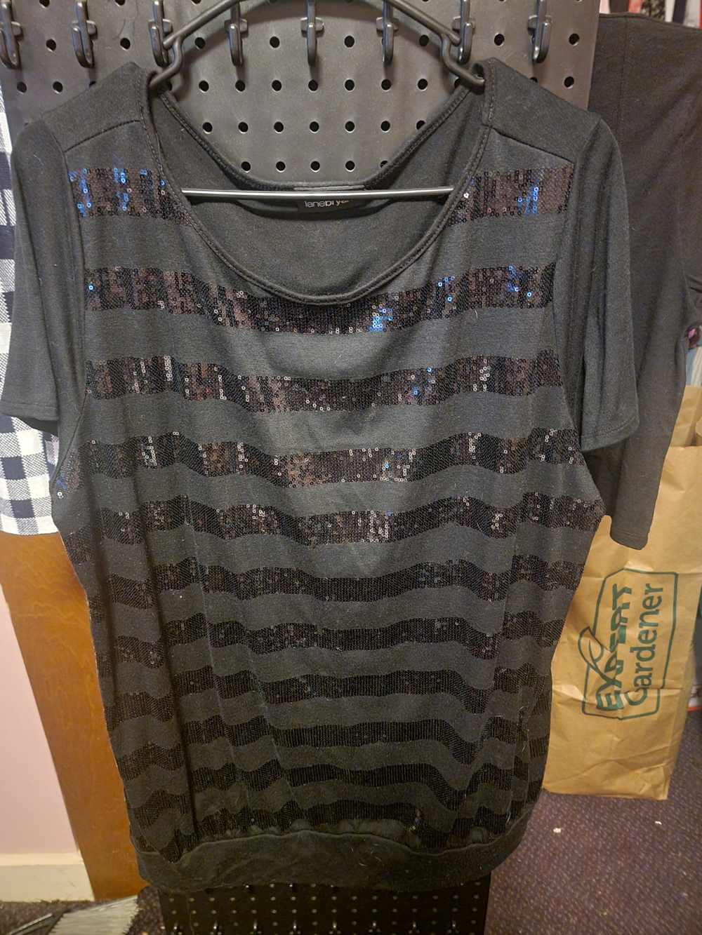 Lane Bryant Black Sequin Stripe Short Sleeve Tee